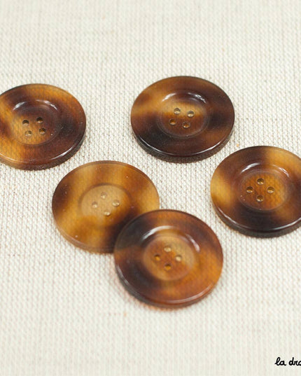 Tortoiseshell button with raised rim, 4 holes, 27 mm