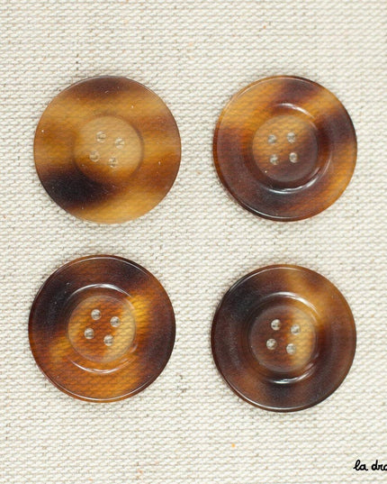 Tortoiseshell button with raised rim, 4 holes, 27 mm