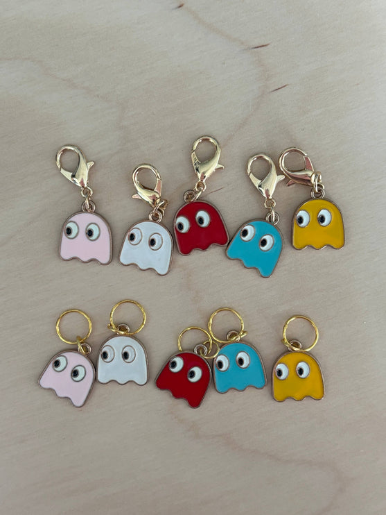 Knitting and Crochet Stitch Markers - 80s Game Ghost Retro